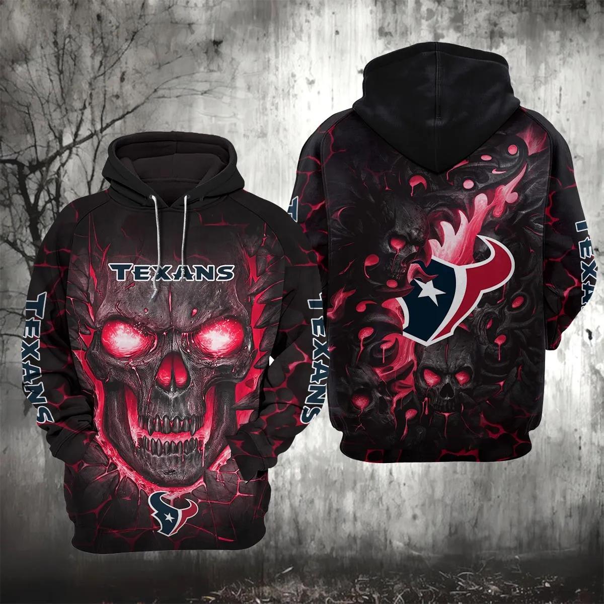 Houston Texans Lava Skull NFL 3D All Over Print Hoodie