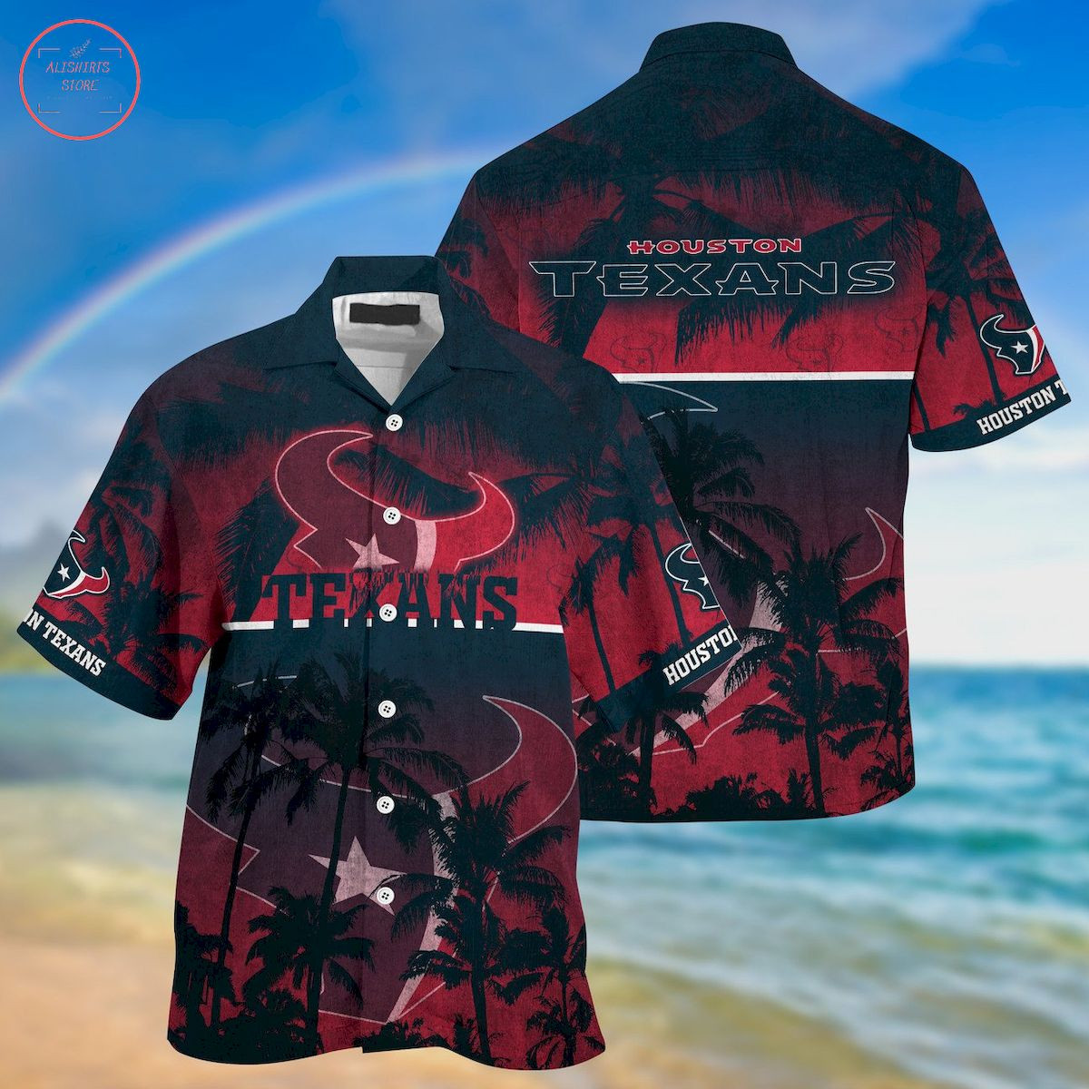 Houston Texans Palm Hawaiian Shirt Tropical Aloha Button Up