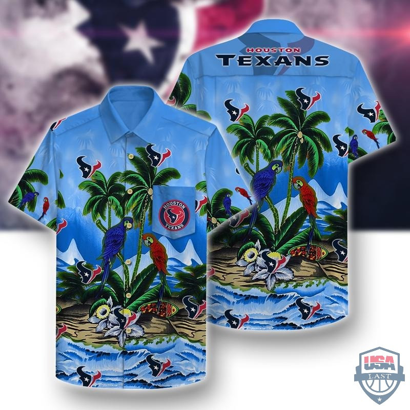 Houston Texans Parrots Couple Hawaiian Shirt Tropical Aloha Button Up