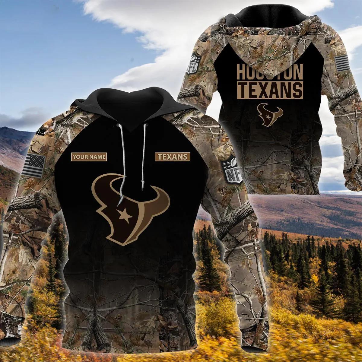 Houston Texans Personalized Hunting Camo NFL 3D All Over Print Hoodie