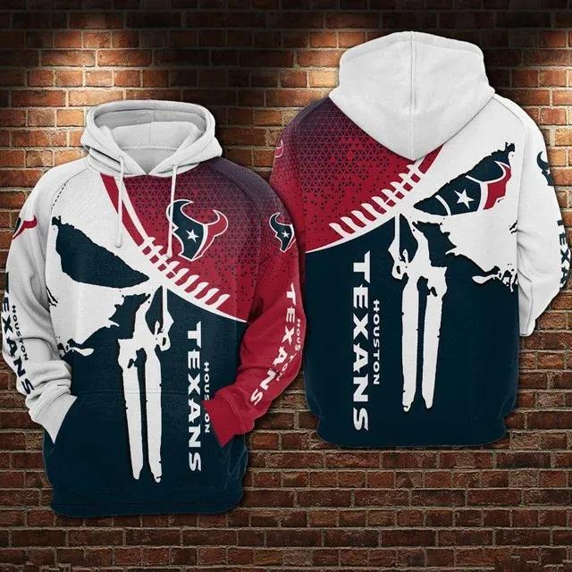 Houston Texans Punisher Skull NFL 3D All Over Print Hoodie