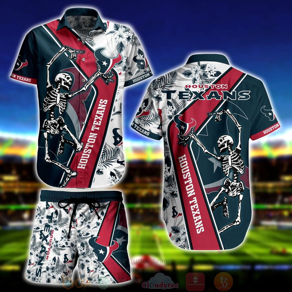 Houston Texans Skeleton Hawaiian Shirt Tropical Aloha Button Up