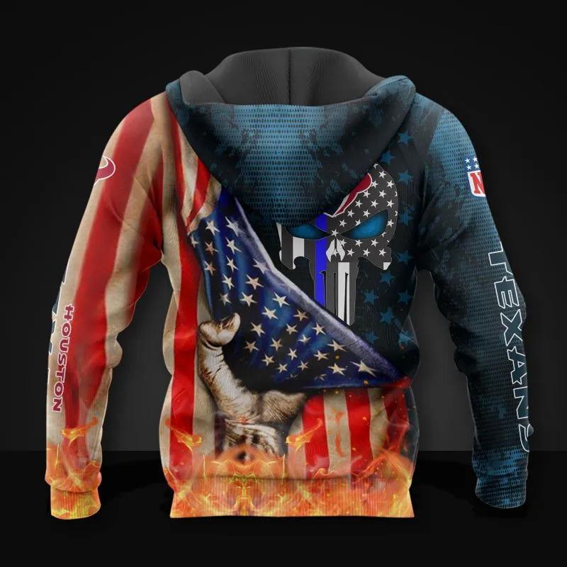 Alternative view of Houston Texans Skull American Flag NFL 3D All Over Print Hoodie