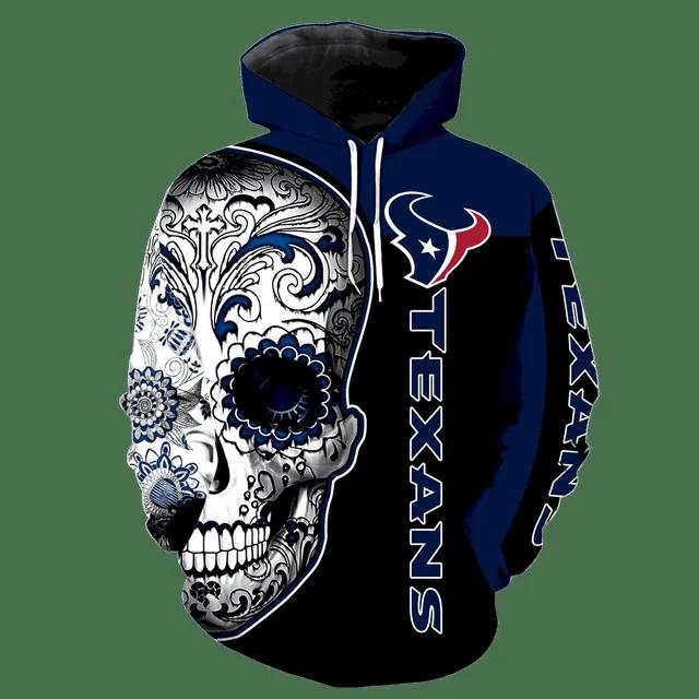 Houston Texans Skull Floral NFL 3D All Over Print Hoodie