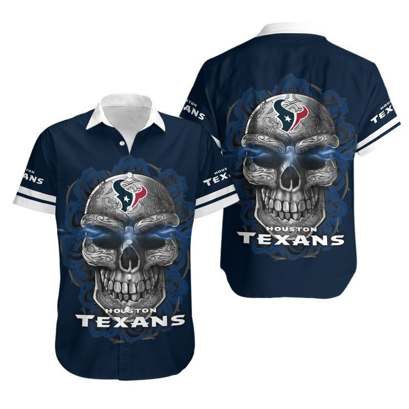 Houston Texans Sugar Skull Hawaiian Shirt Tropical Aloha Button Up