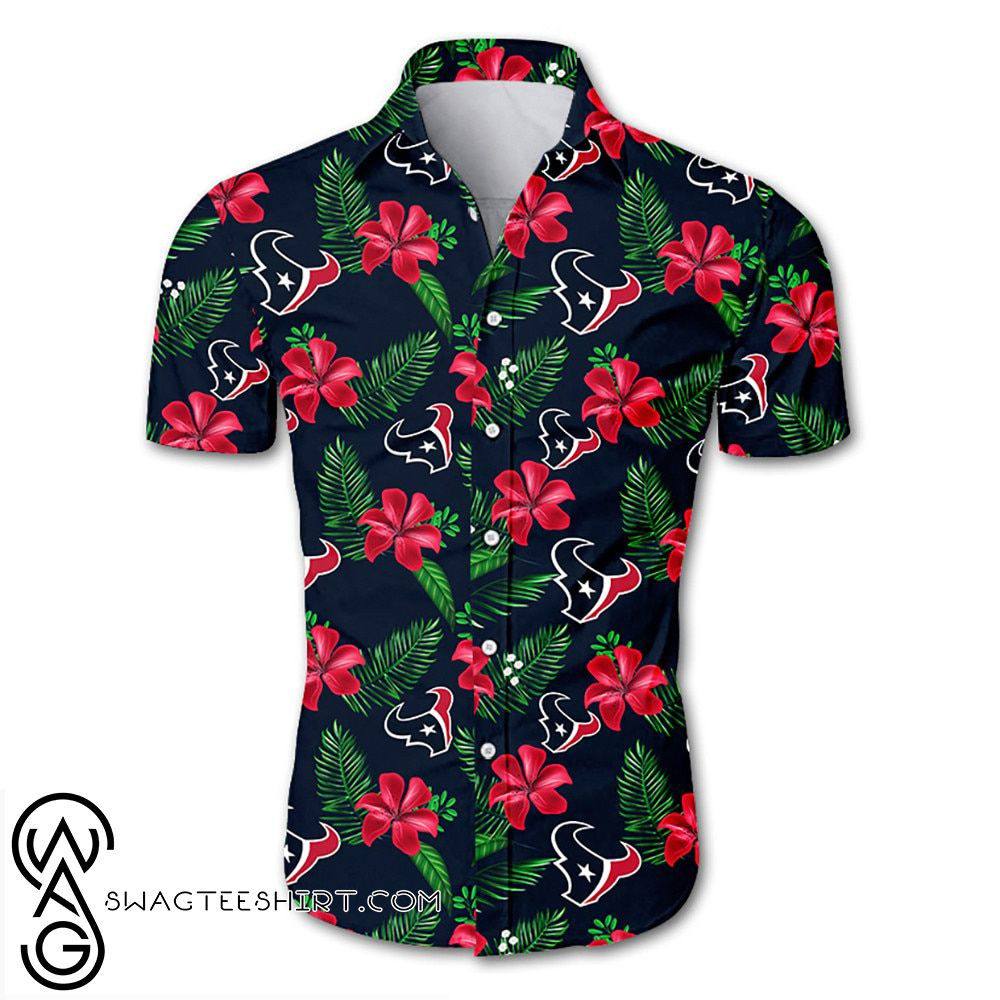 Houston Texans Tropical Flower Hawaiian Shirt Tropical Aloha Button Up