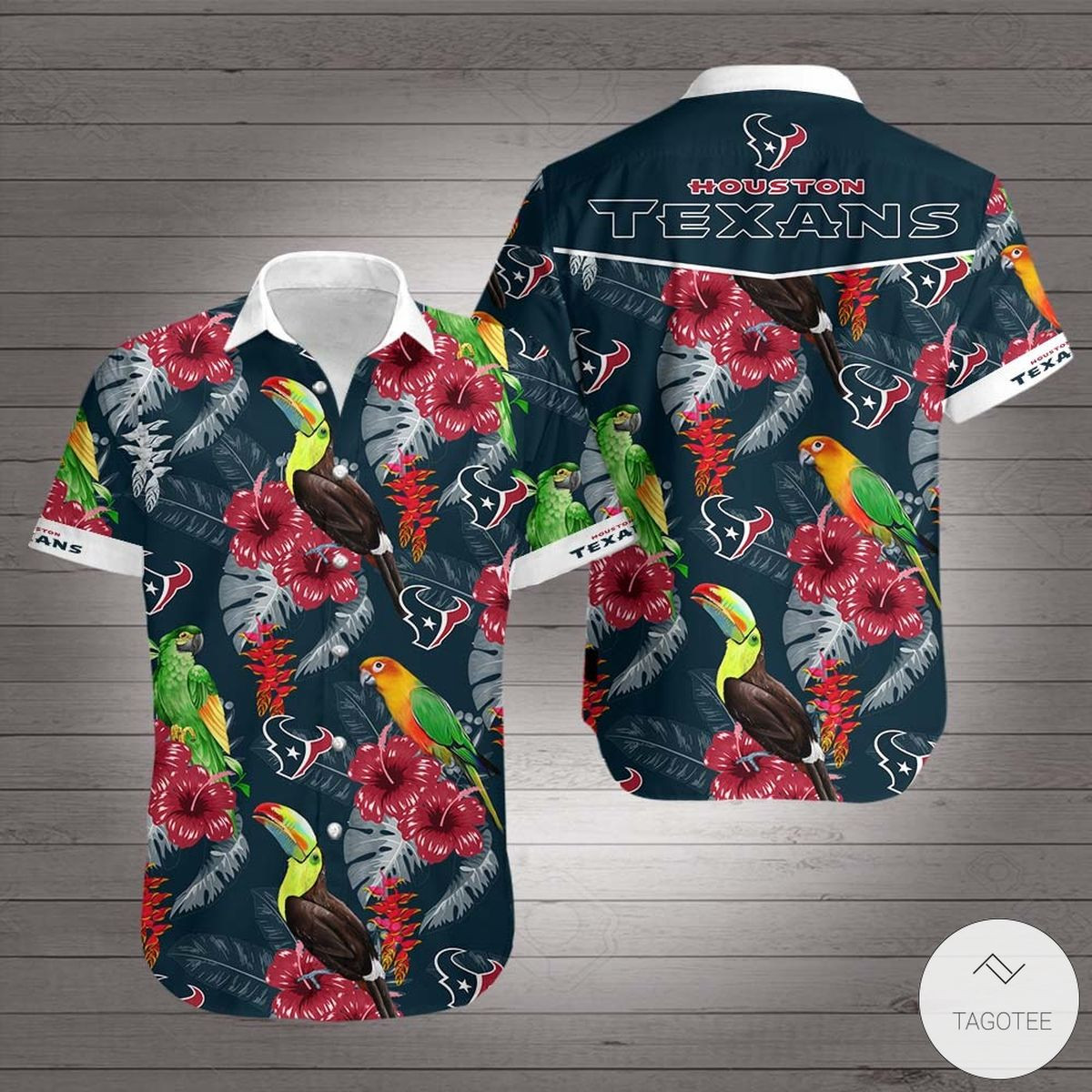 Houston Texans With Parrot Floral Summer Hawaiian Shirt Tropical Aloha Button Up