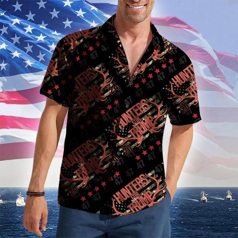Hunters For Trump 2024 Hawaiian Shirt President Trump 47th MAGA Merch Gifts For Deer Hunters