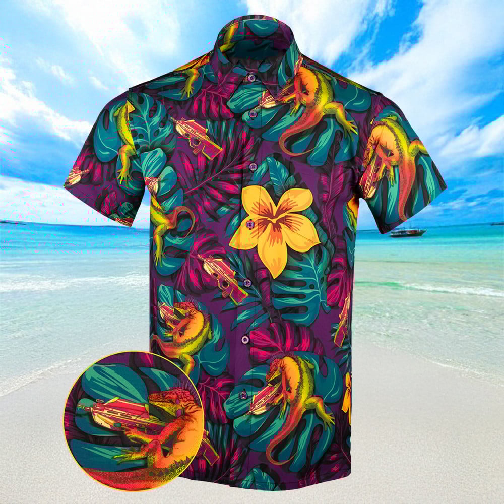 Iguana Hawaiian Shirt Button Up Summer Shirts Men Gifts For Brother