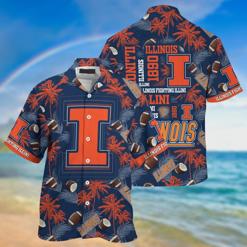 Illinois Fighting Illini Ncaa Hawaiian Shirt Tropical Aloha Button Up