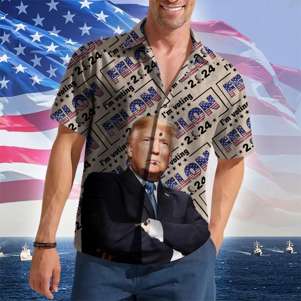I'm Voting Felon 2024 Donald Trump Hawaiian Shirt Support Trump For President Button Up Shirt
