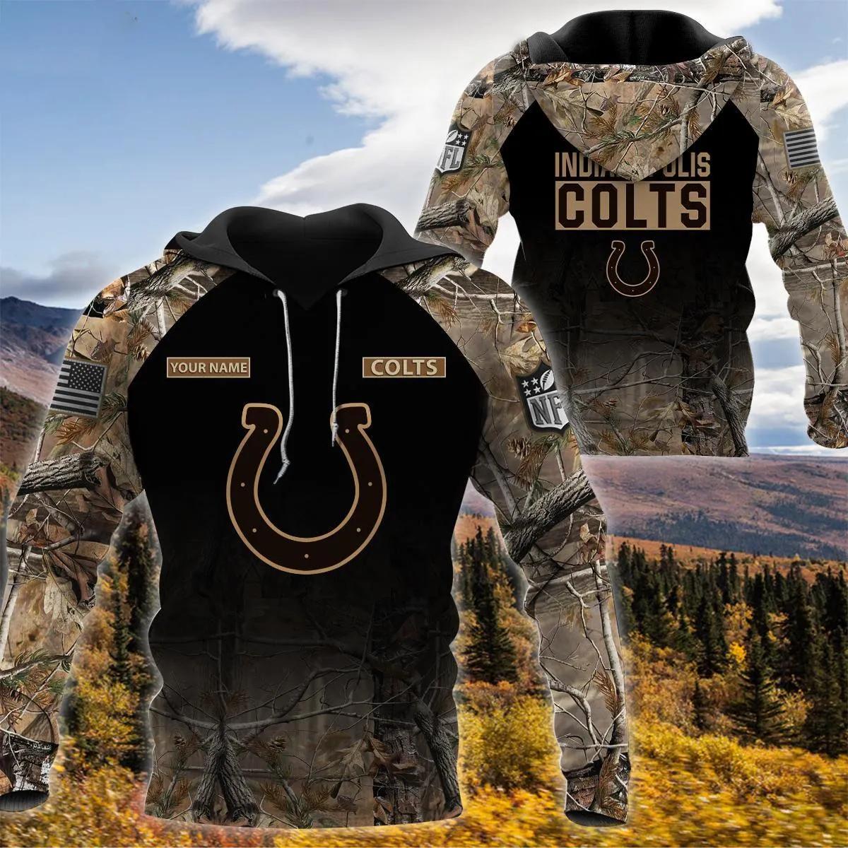 Indianapolis Colts Personalized Hunting Camo NFL 3D All Over Print Hoodie