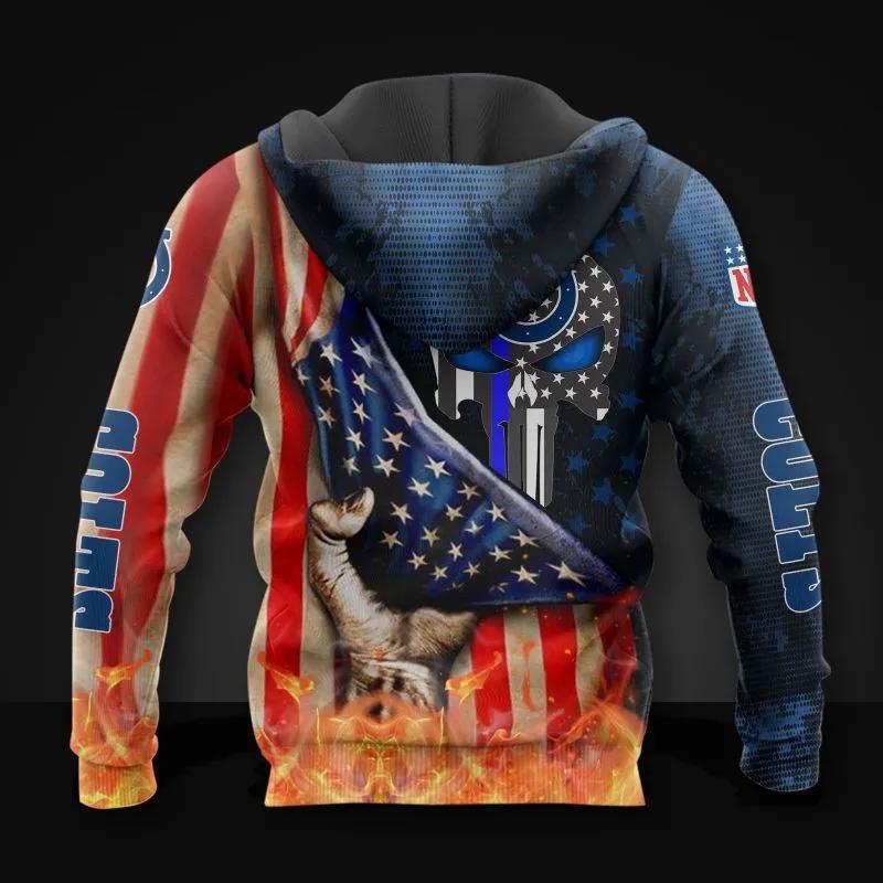 Alternative view of Indianapolis Skull Colts American Flag NFL 3D All Over Print Hoodie