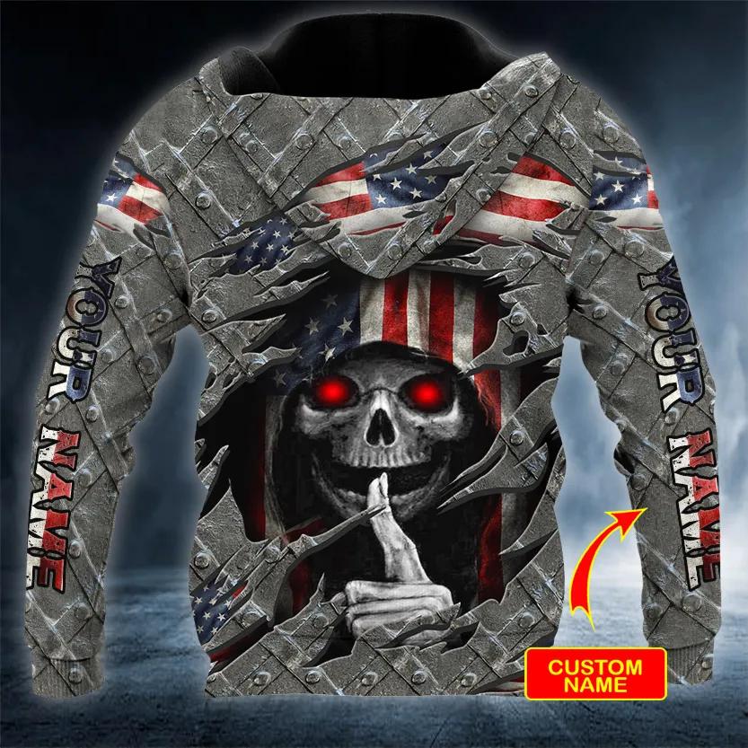 Alternative view of Inside United States Skull Custom 3D All Over Print Hoodie