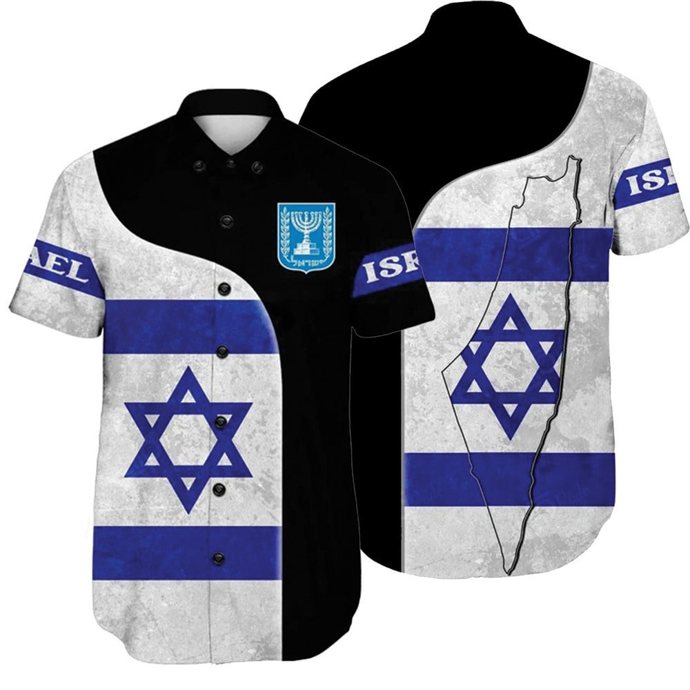 Israel Hawaiian Shirt Israeli Flag Shirt Israel Coat Of Arms Clothing Gifts For Jewish Friends