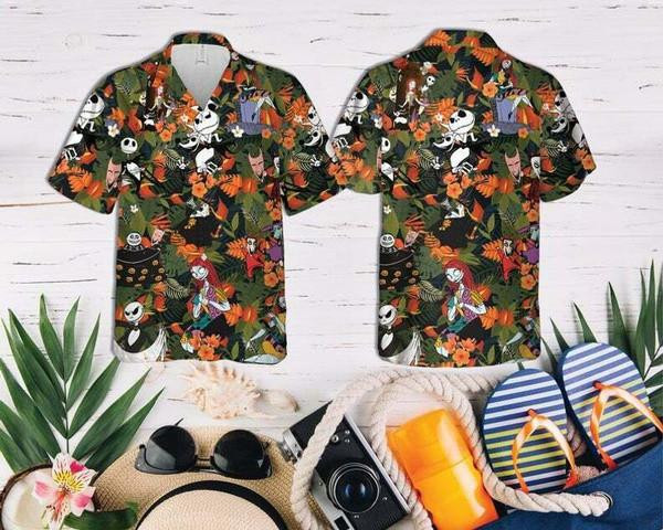 Jack And Sally Nightmare Before Christmas Hawaiian Shirt Tropical Aloha Button Up