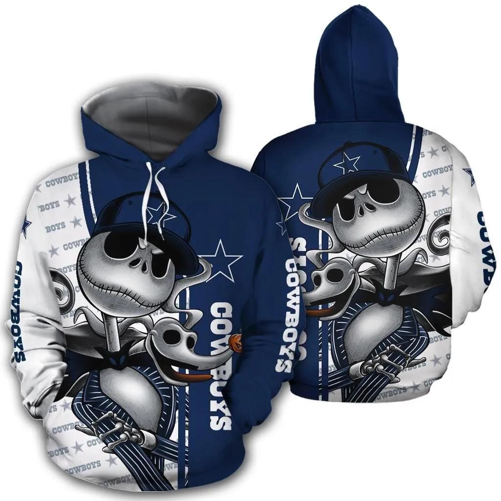 Jack Skellington And Zero Dallas Cowboys NFL 3D All Over Print Hoodie
