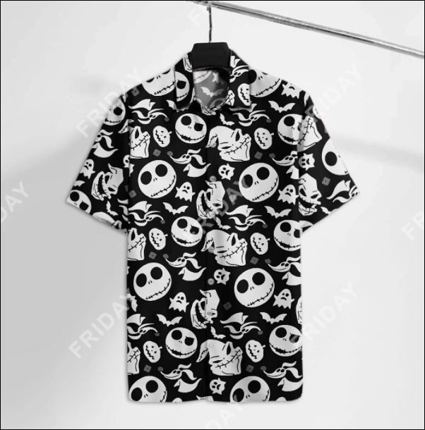 Jack Skellington Black And White Hawaiian Shirt Tropical Aloha Button Up