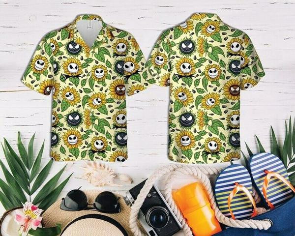 Jack Skellington Sunflower Hawaiian Shirt Tropical Aloha Button Up