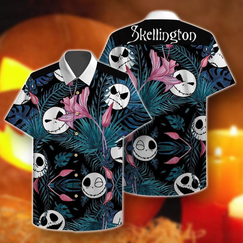 Jack Skellington The King Of Pumpkin Tropical Flower Pattern Hawaiian Shirt Tropical Aloha Button Up
