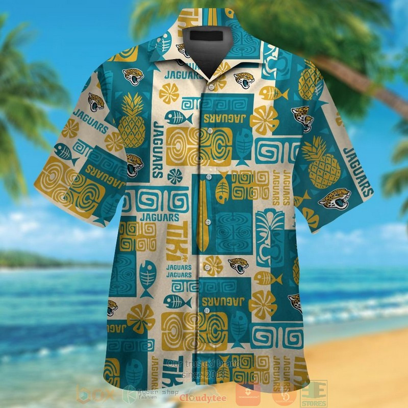 Jacksonville Jaguars Fish Bone Hawaiian Shirt Tropical Aloha Button Up