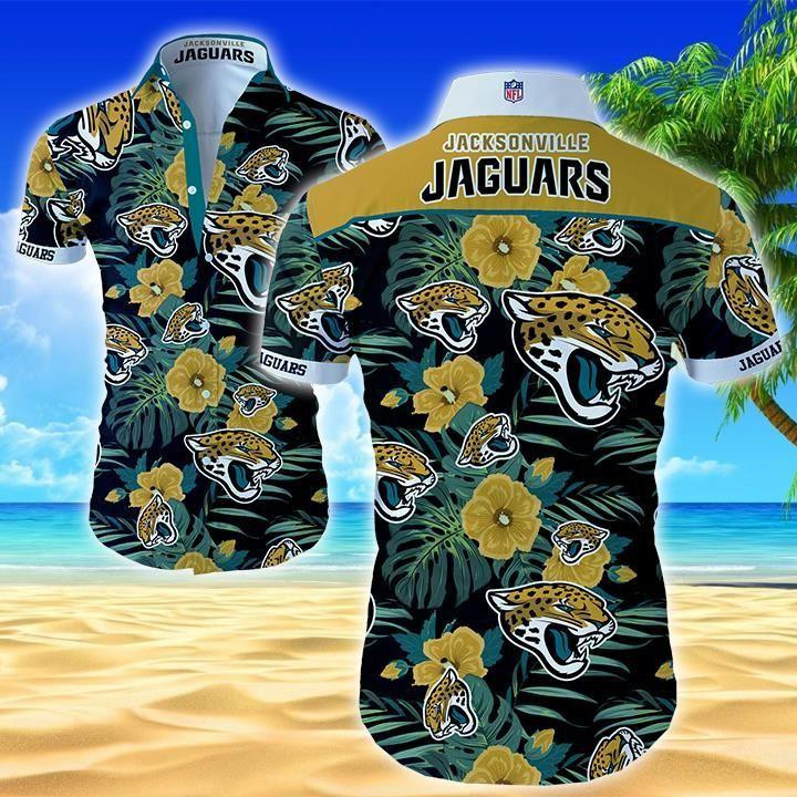 Jacksonville Jaguars Flower Floral Hawaiian Shirt Tropical Aloha Button Up