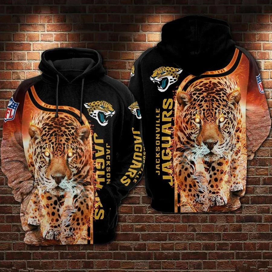 Jacksonville Jaguars Football Tiger Fire NFL 3D All Over Print Hoodie