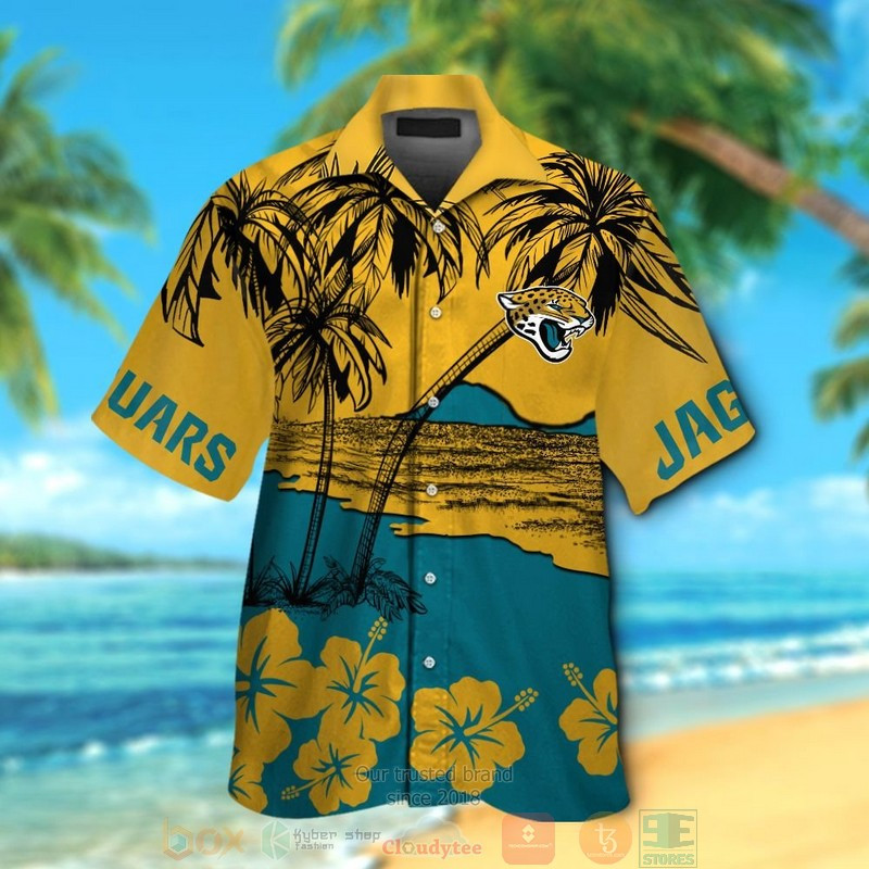 Jacksonville Jaguars Hibiscus Gold Hawaiian Shirt Tropical Aloha Button Up