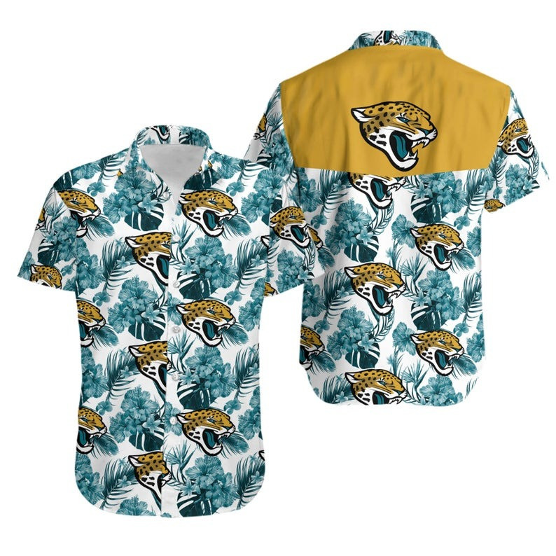 Jacksonville Jaguars Many Logo And Floral Hawaiian Shirt Tropical Aloha Button Up
