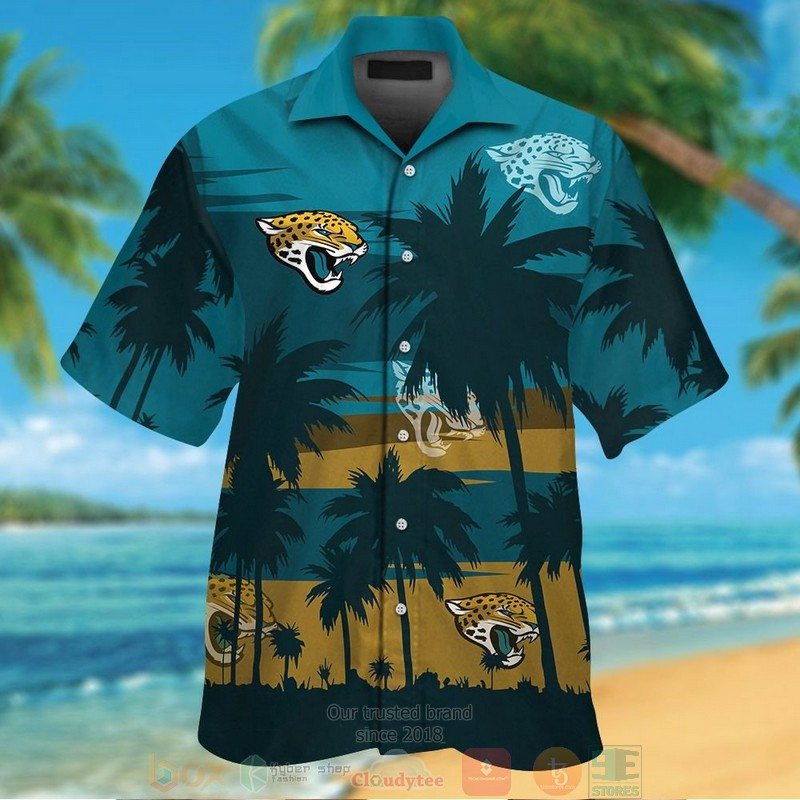 Jacksonville Jaguars Palm Tree Dark Teal Hawaiian Shirt Tropical Aloha Button Up