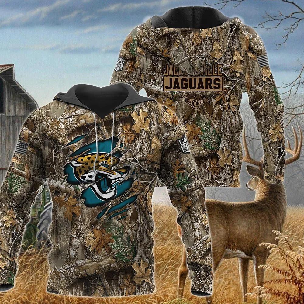 Jacksonville Jaguars Realtree Hunting Camo NFL 3D All Over Print Hoodie