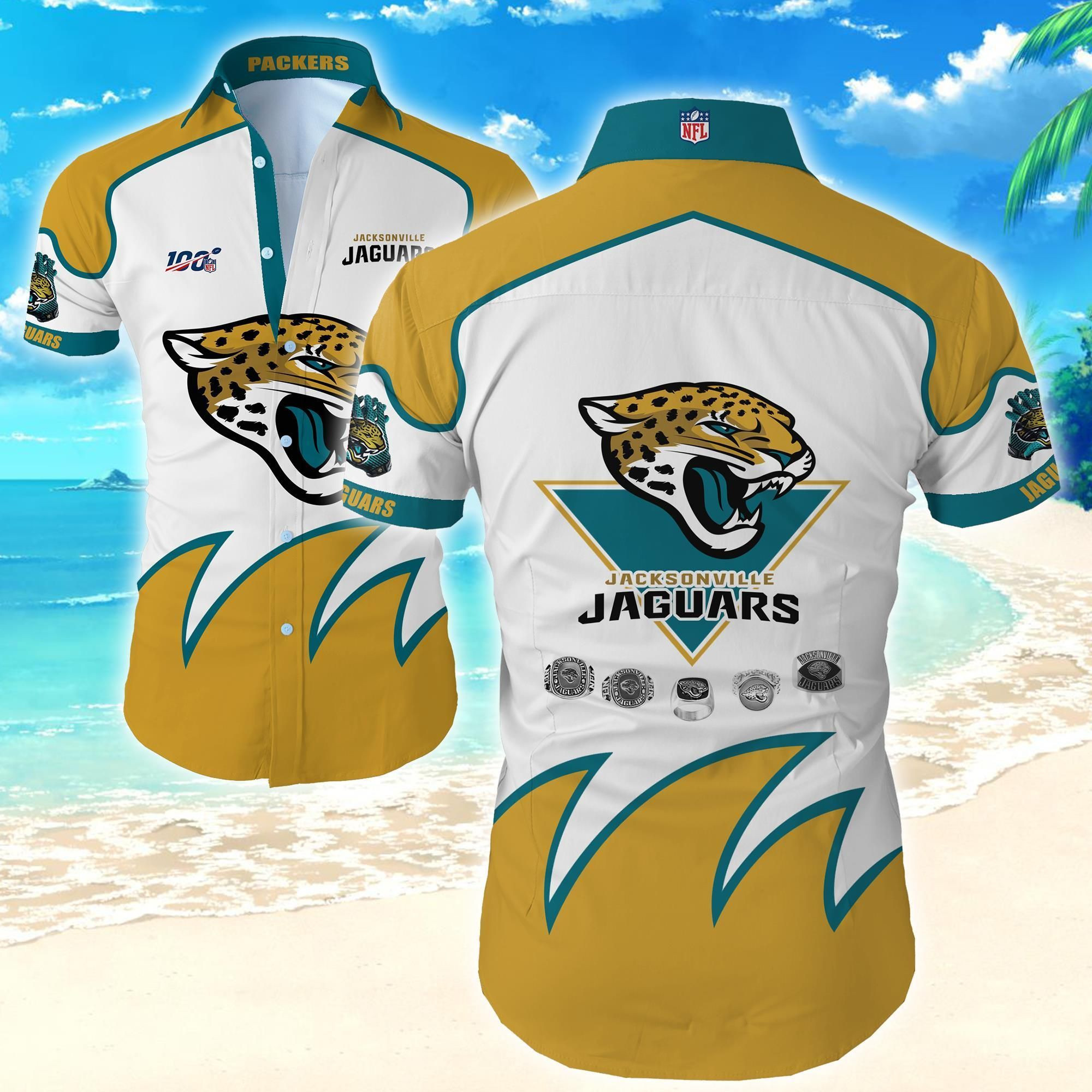 Jacksonville Jaguars Rings Hawaiian Shirt Tropical Aloha Button Up