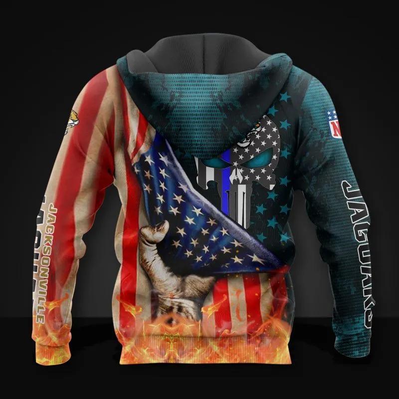 Alternative view of Jacksonville Jaguars Skull American Flag NFL 3D All Over Print Hoodie