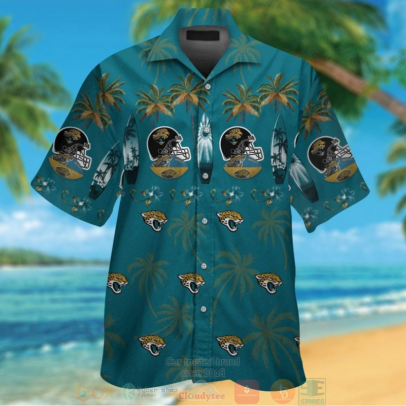 Jacksonville Jaguars Surfboard Palm Tree Hawaiian Shirt Tropical Aloha Button Up