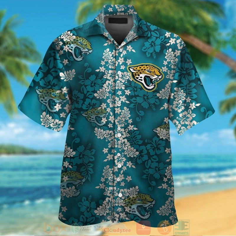 Jacksonville Jaguars Tropical Plants Teal Hawaiian Shirt Tropical Aloha Button Up