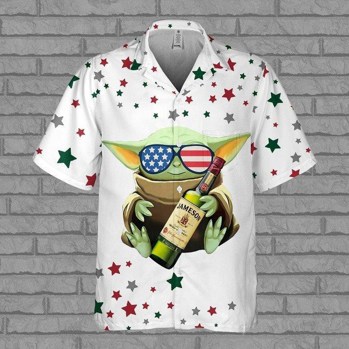 Jameson Irish Whiskey Baby Yoda Hawaiian Shirt Tropical Aloha Button Up