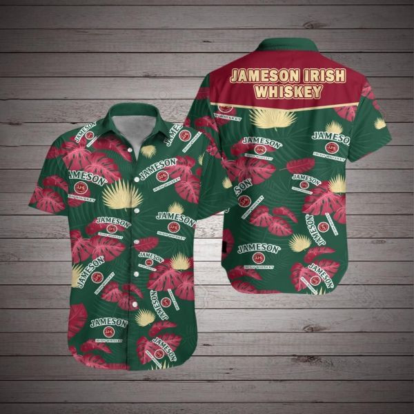 Jameson Irish Whiskey Hawaiian Shirt Tropical Aloha Button Up