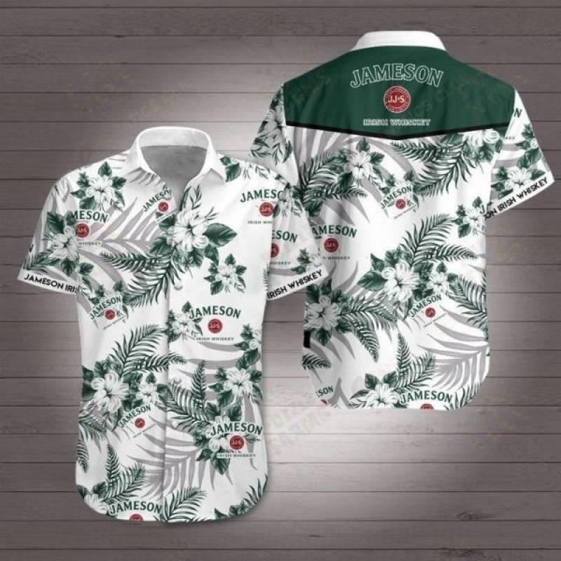 Jameson Irish Whiskey Hawaiian Shirt Tropical Aloha Button Up