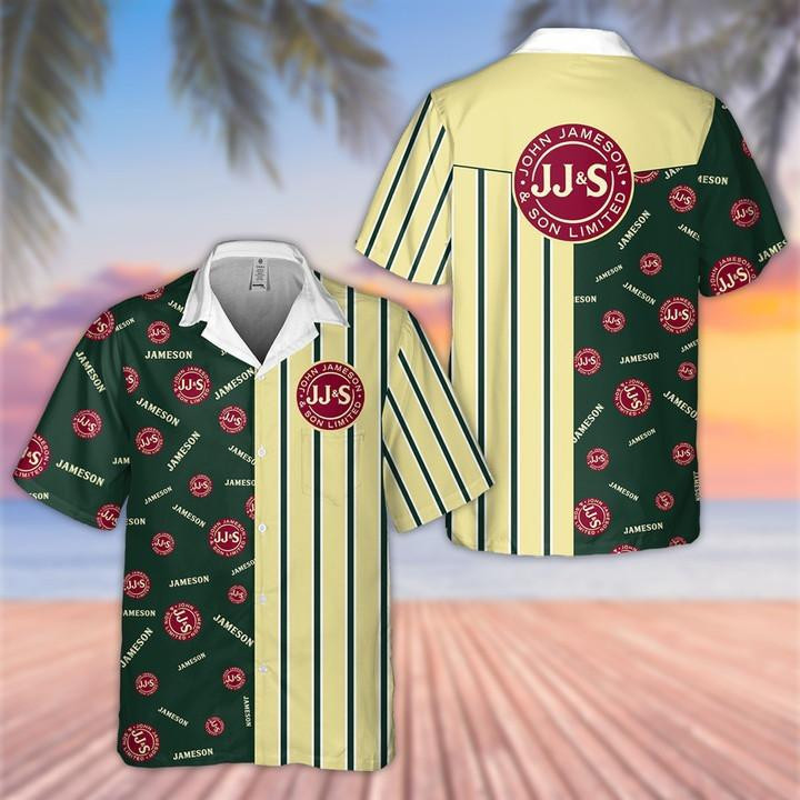 Jameson Irish Whiskey Logo Pattern Hawaiian Shirt Tropical Aloha Button Up
