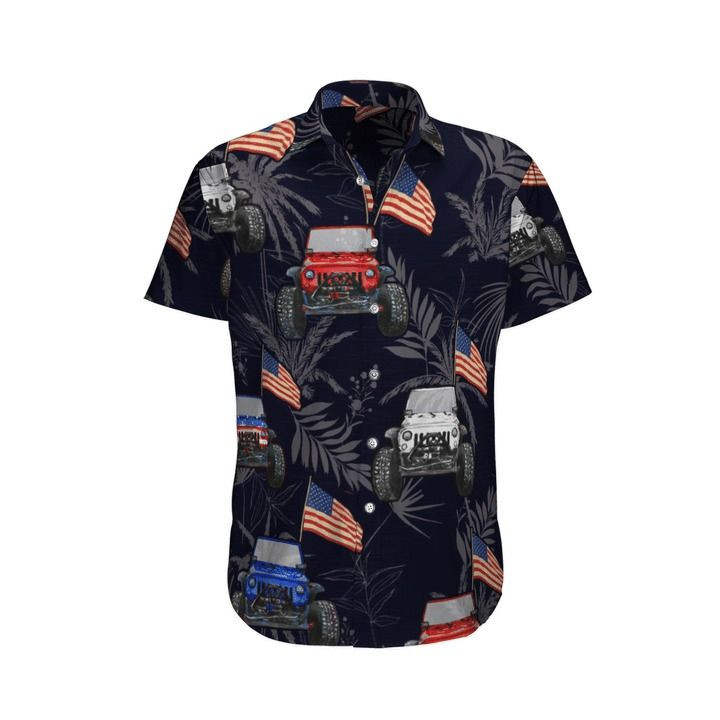 Jeep American Flag Hawaiian Shirt Tropical Aloha Button Up
