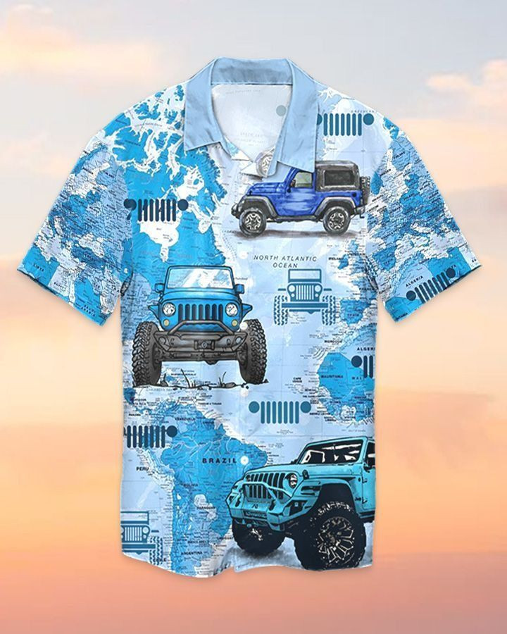 Jeep Atlantic Hawaiian Shirt Tropical Aloha Button Up