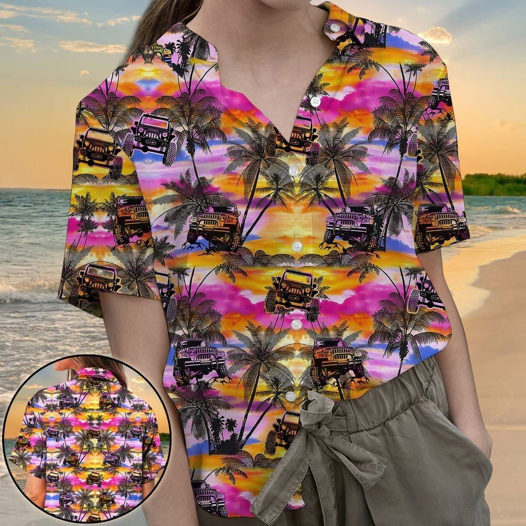 Jeep Beach Colorful Unisex Hawaiian Shirt Tropical Aloha Button Up