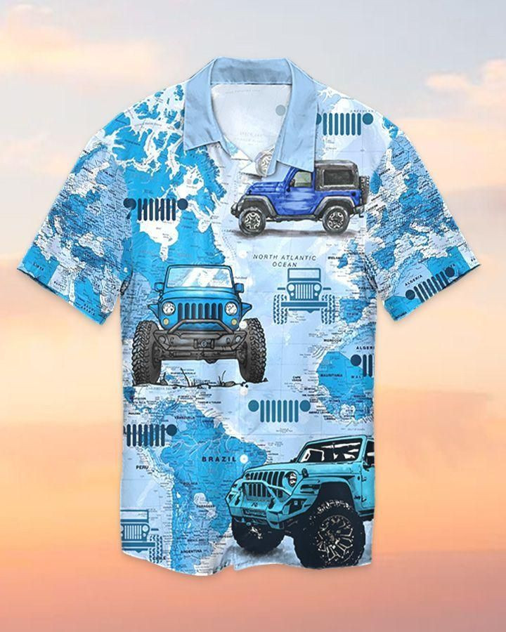 Jeep Go Everywhere Blue Atlantic Unisex Hawaiian Shirt Tropical Aloha Button Up
