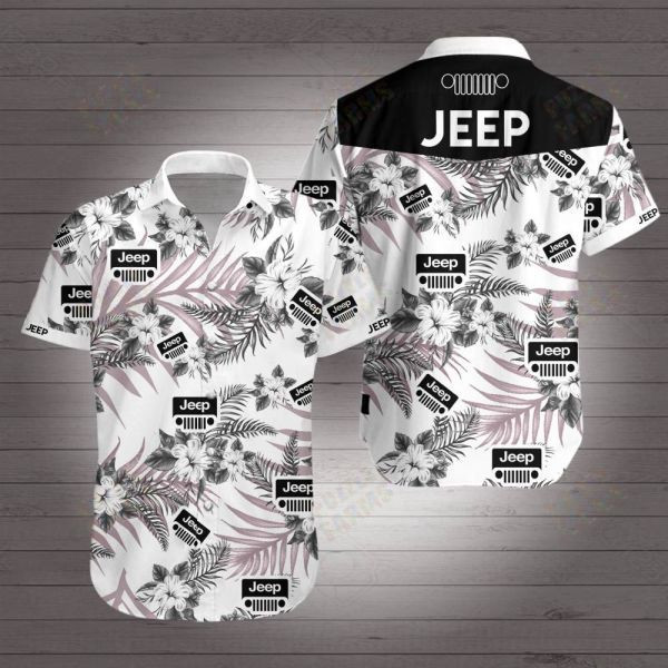 Jeep Hawaiian Shirt Tropical Aloha Button Up