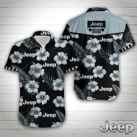Jeep Hawaiian Shirt Tropical Aloha Button Up