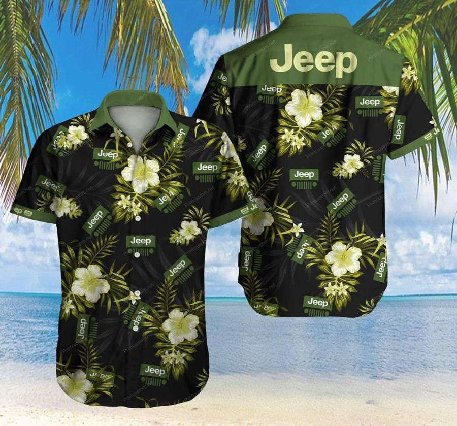 Jeep Hawaiian Shirt Tropical Aloha Button Up