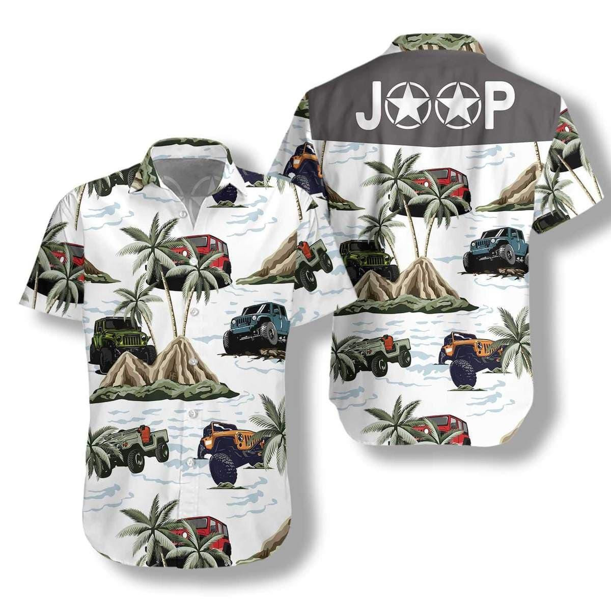 Jeep Lover Gift Jeep Car Palm Tree Stars Hawaiian Shirt Tropical Aloha Button Up
