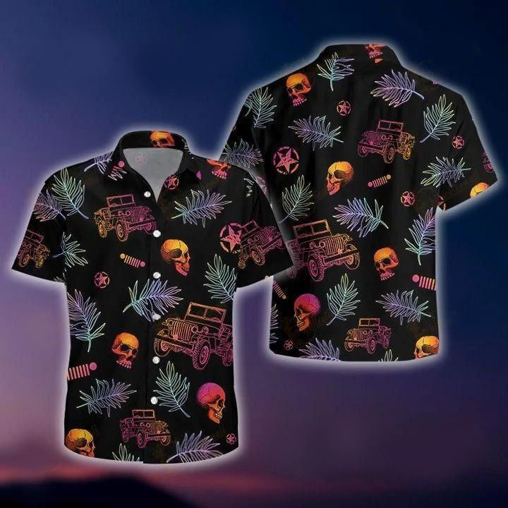Jeep Lover Gift Jeep Skull Hawaiian Shirt Tropical Aloha Button Up