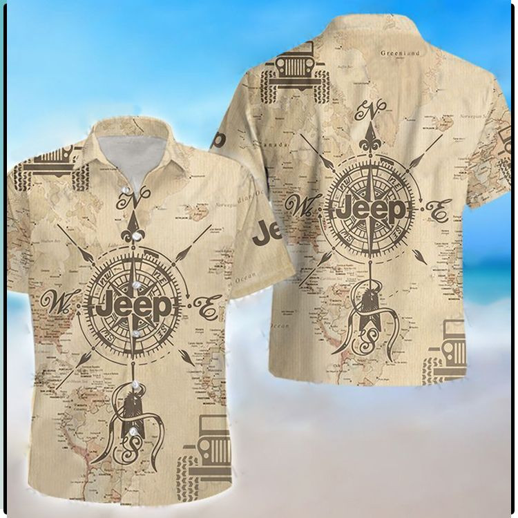 Jeep Map Compass Hawaiian Shirt Tropical Aloha Button Up