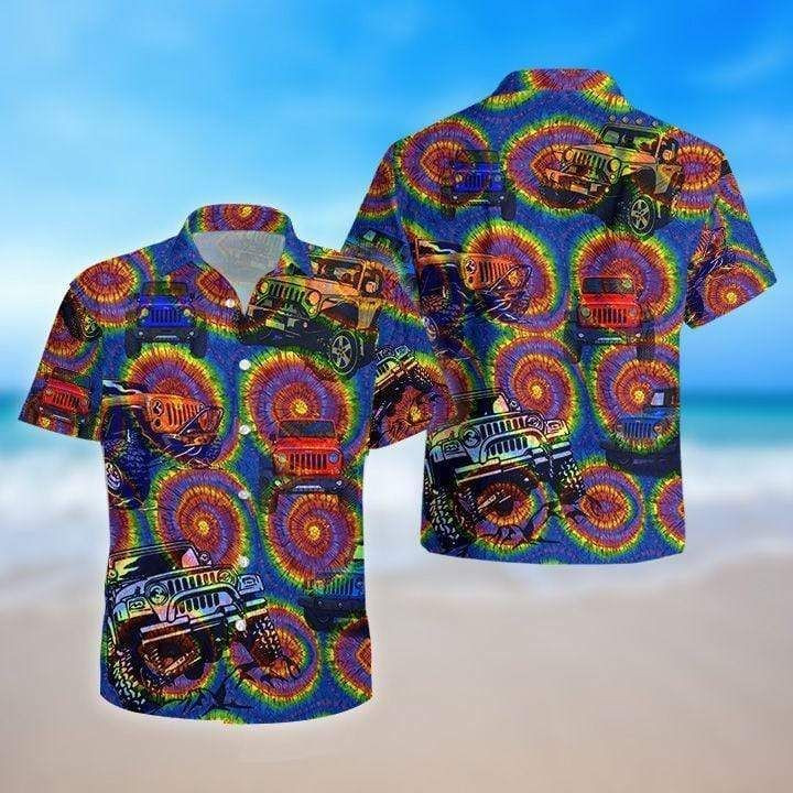 Jeep Tie Dye Aloha Hawaiian Shirt Tropical Aloha Button Up